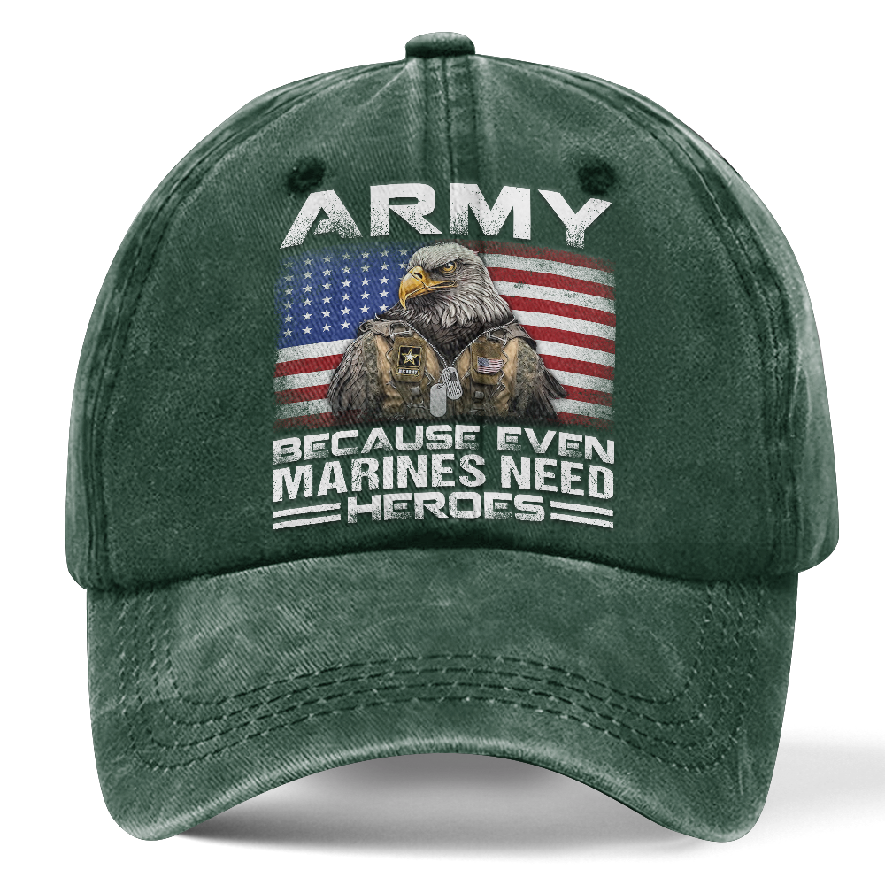 Personalizable Army Because Even Marines Need Heroes Washed Cap