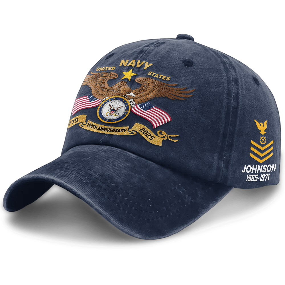 Personalizable Navy 250th Anniversary Washed Cap