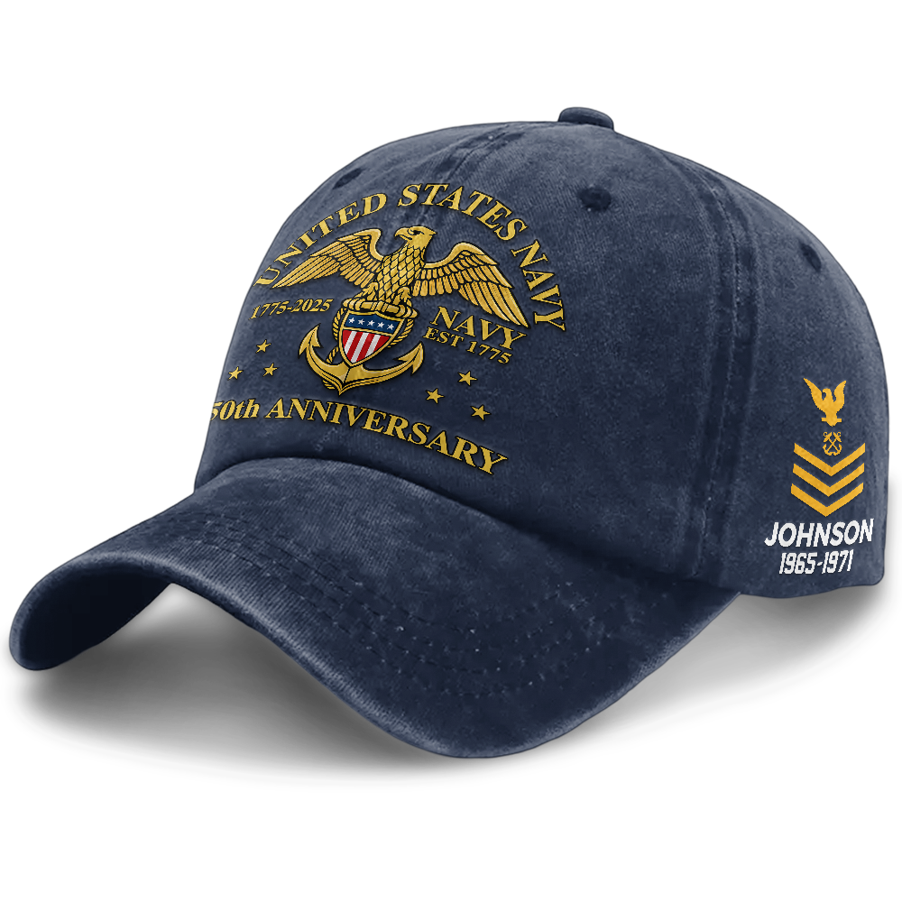 Personalizable Navy 250th Anniversary Washed Cap
