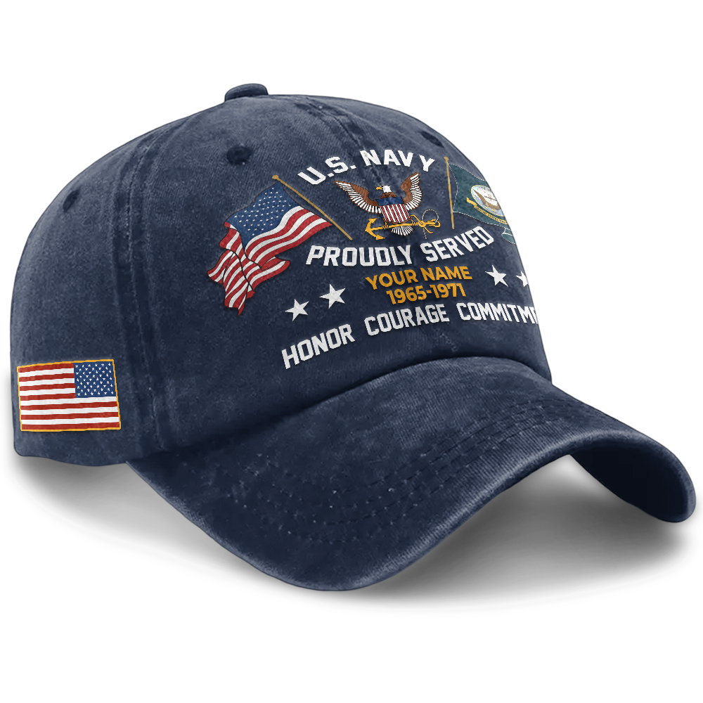 Personalized Navy Proudly Served Washed Cap