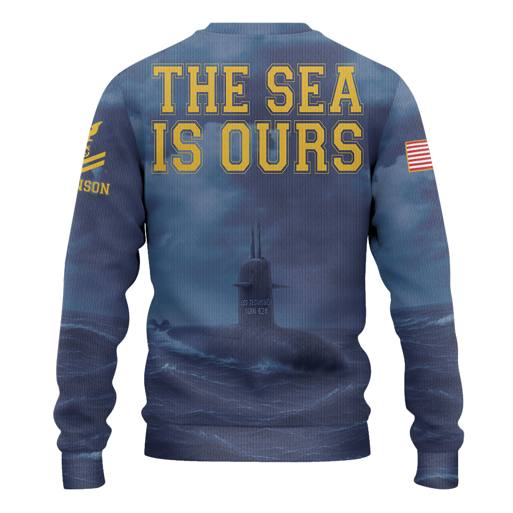 Personalizable Navy Submarine The Sea Is Ours Knitted Sweatshirt