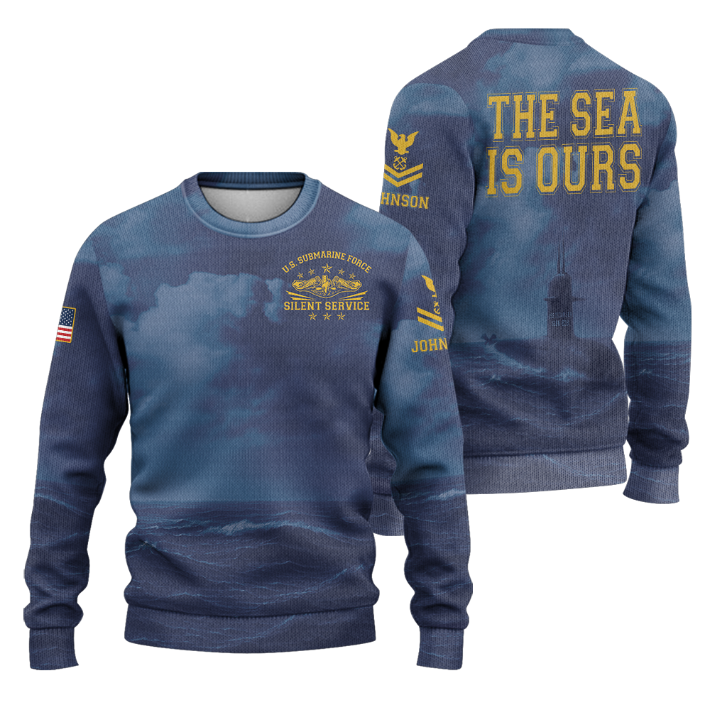 Personalizable Navy Submarine The Sea Is Ours Knitted Sweatshirt