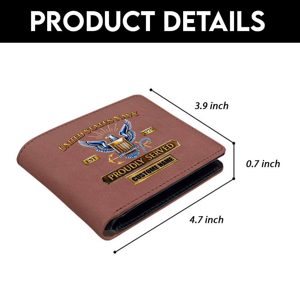 Personalizable Navy Proudly Served Leather Wallet