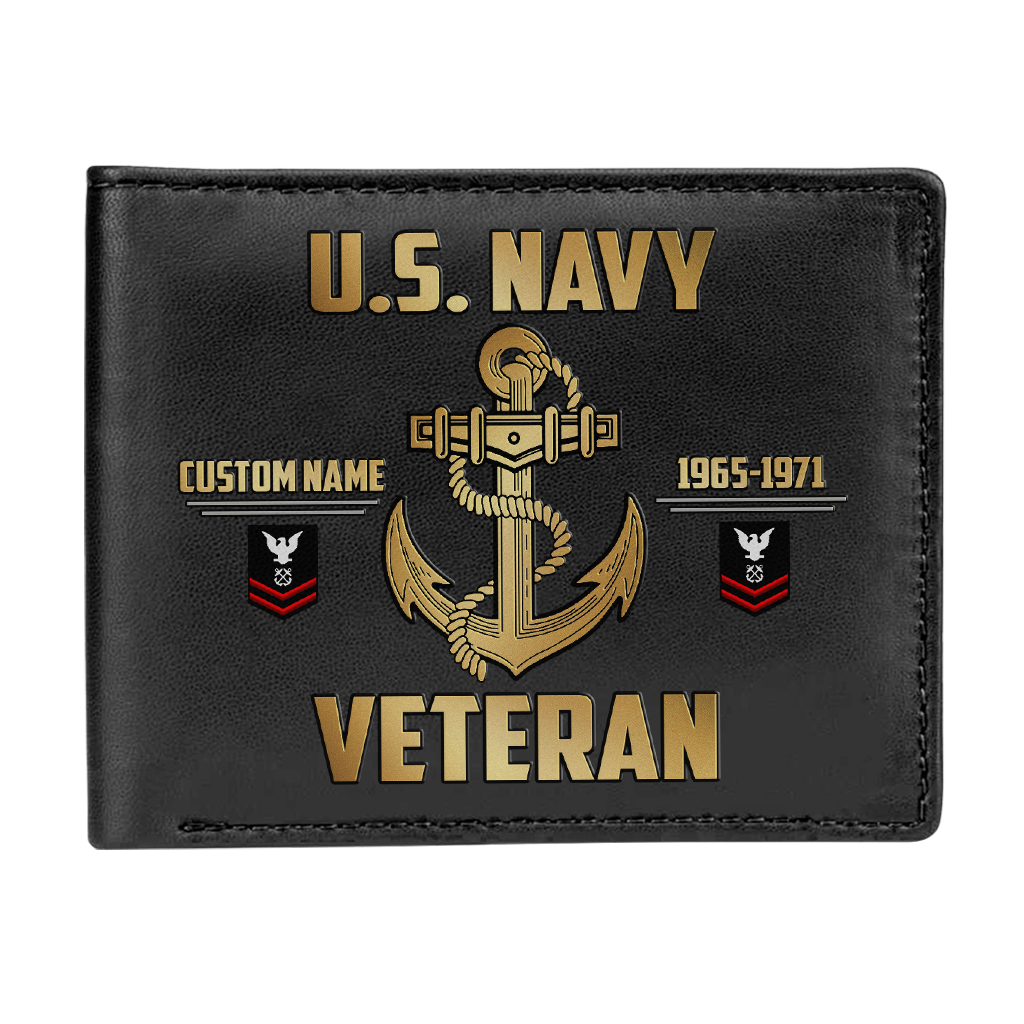 Personalizable Navy Veteran Leather Wallet