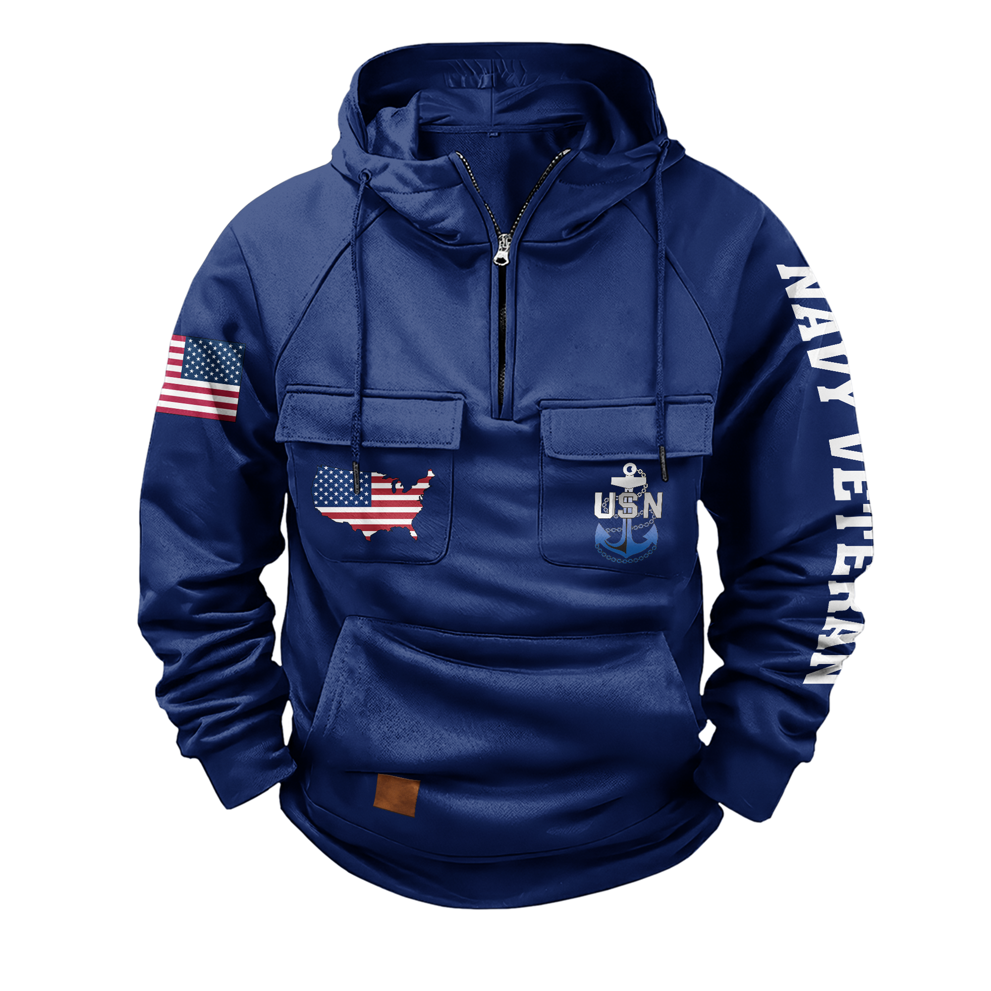 Navy Honor Courage Commitment Vintage Quarter Zip Hoodie