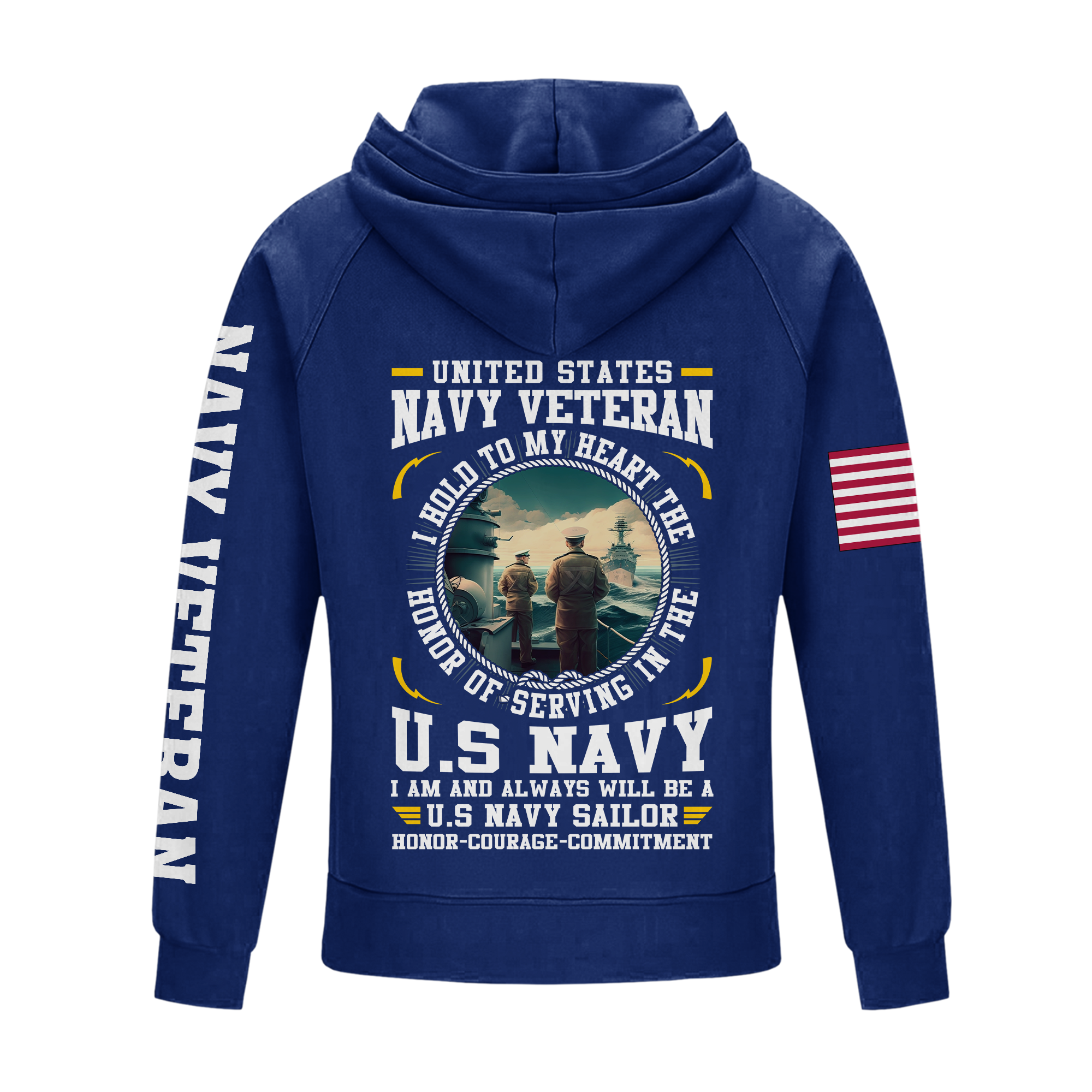 Navy Honor Courage Commitment Vintage Quarter Zip Hoodie