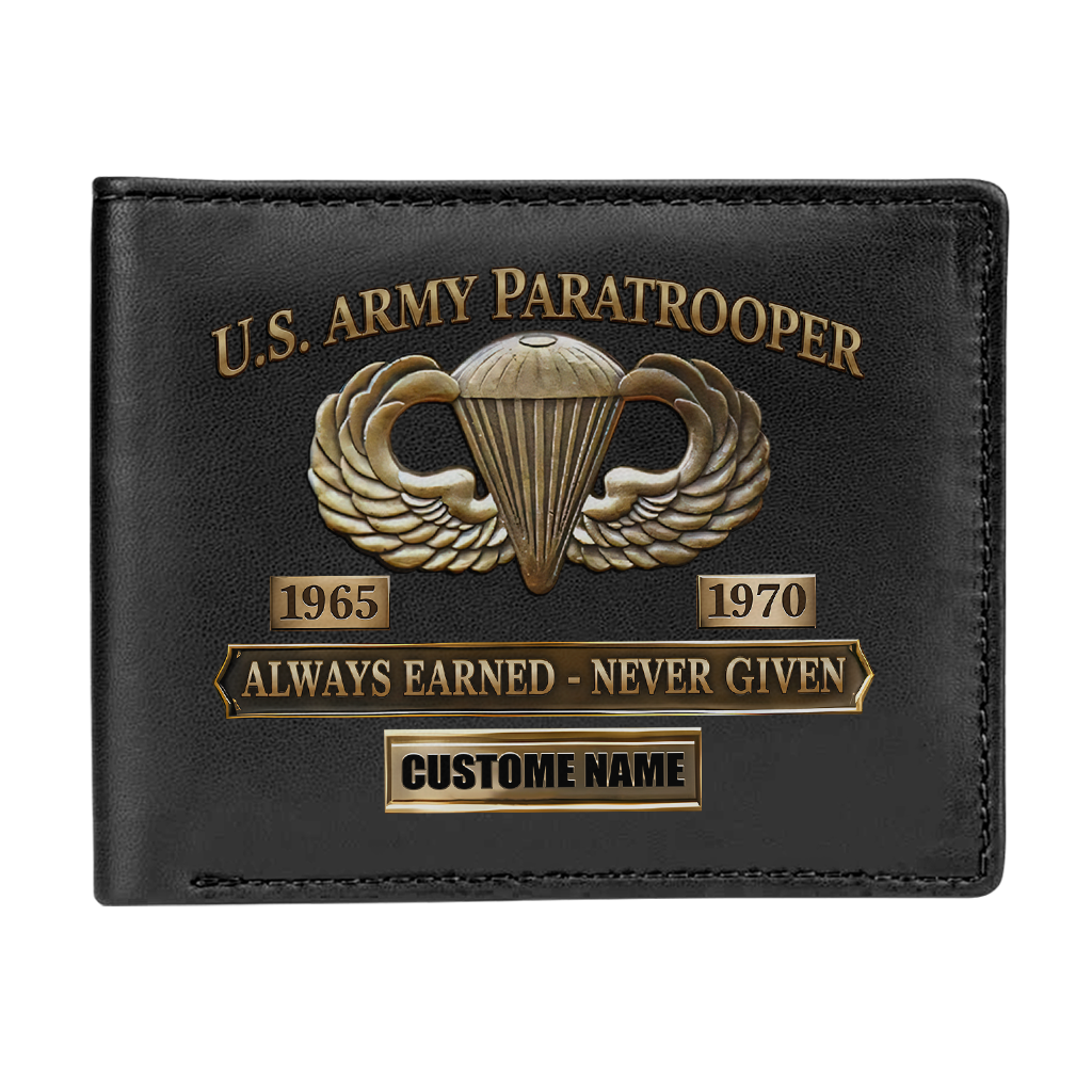 Personalizable Army Paratrooper Always Earned Never Given Leather Wallet