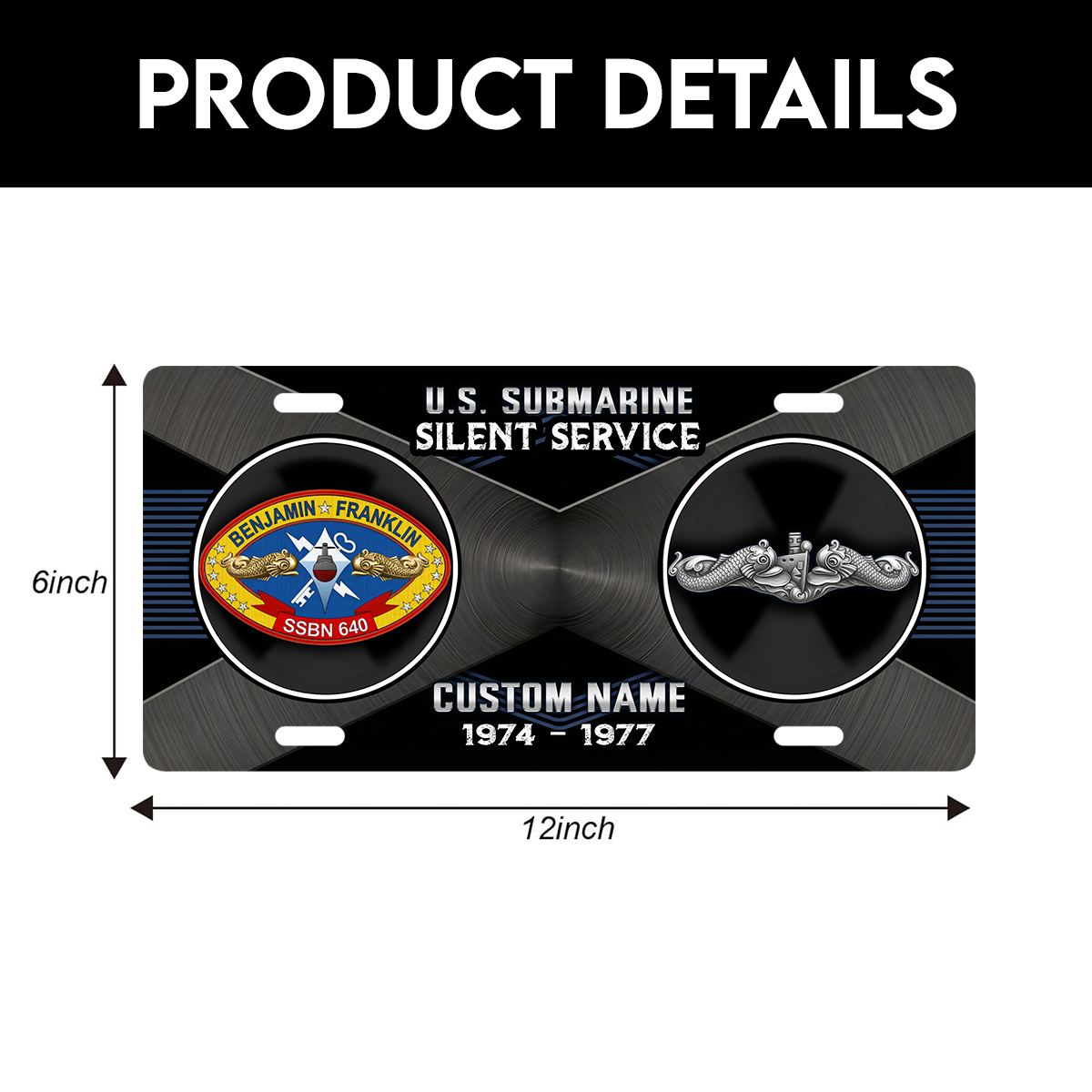 Personalizable Navy Submarine Aluminum License Plate