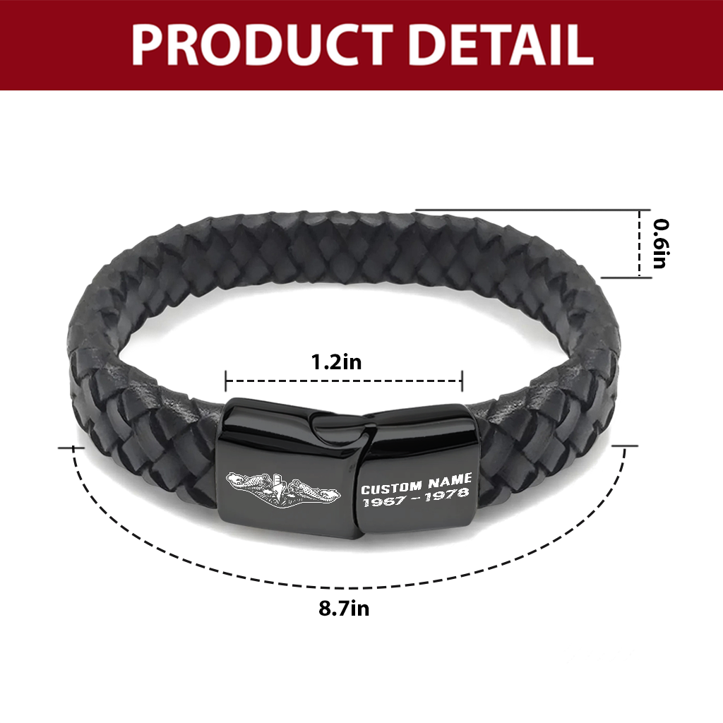 Personalizable Navy Submarine Stainless Steel Watch & Leather Bracelet Bundle