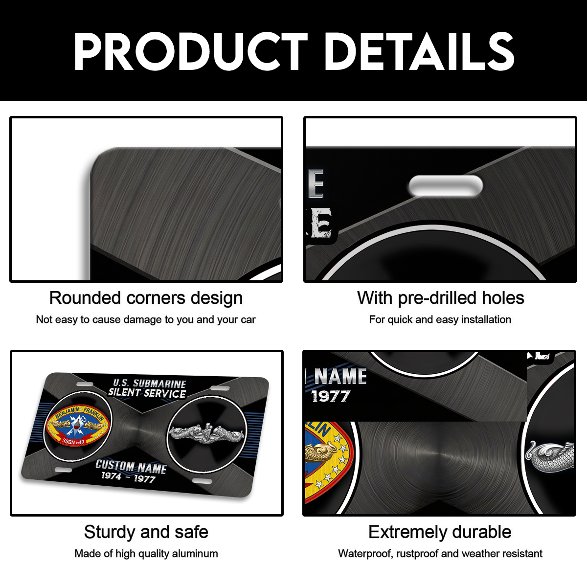 Personalizable Navy Submarine Aluminum License Plate