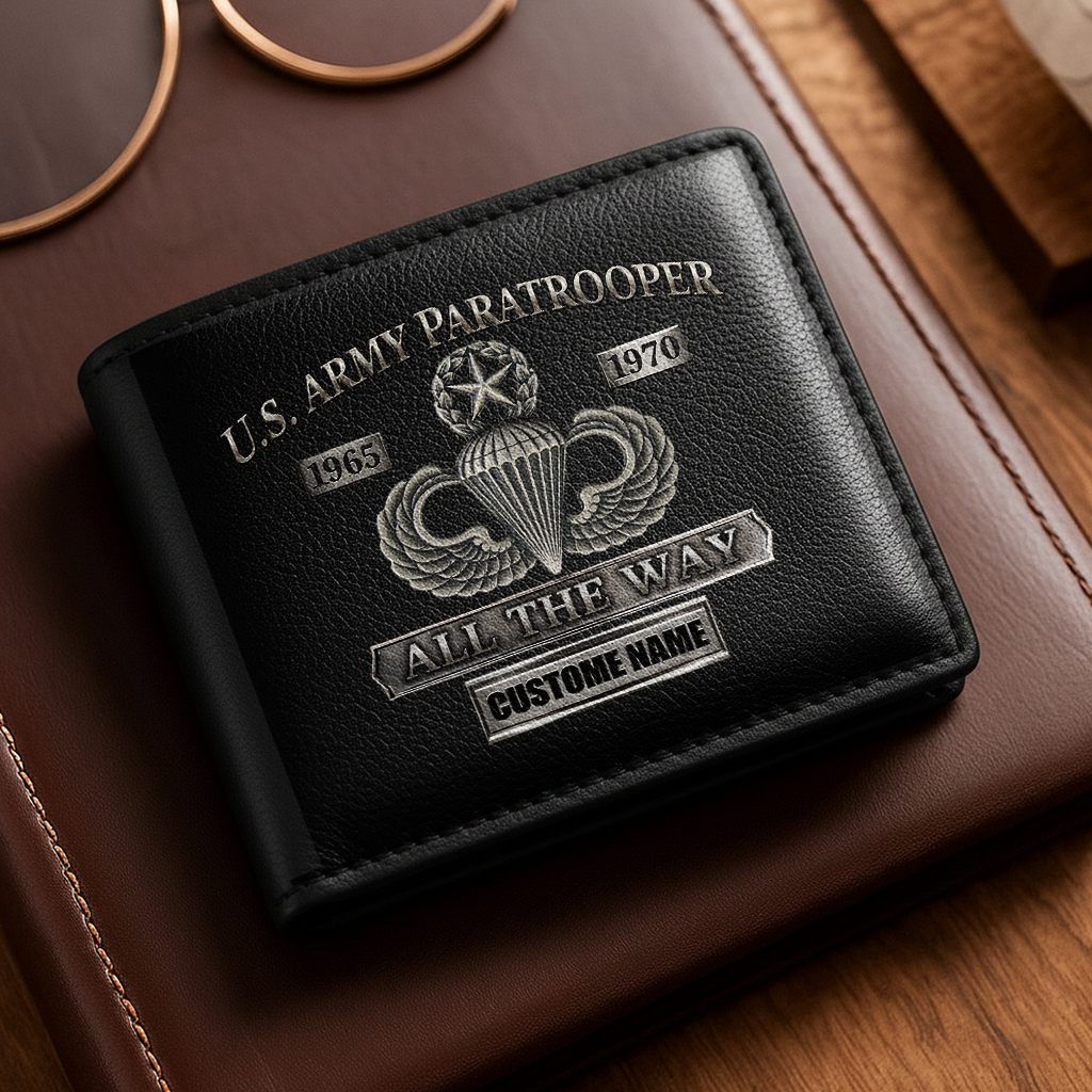 Personalizable Army Paratrooper All the Way Leather Wallet