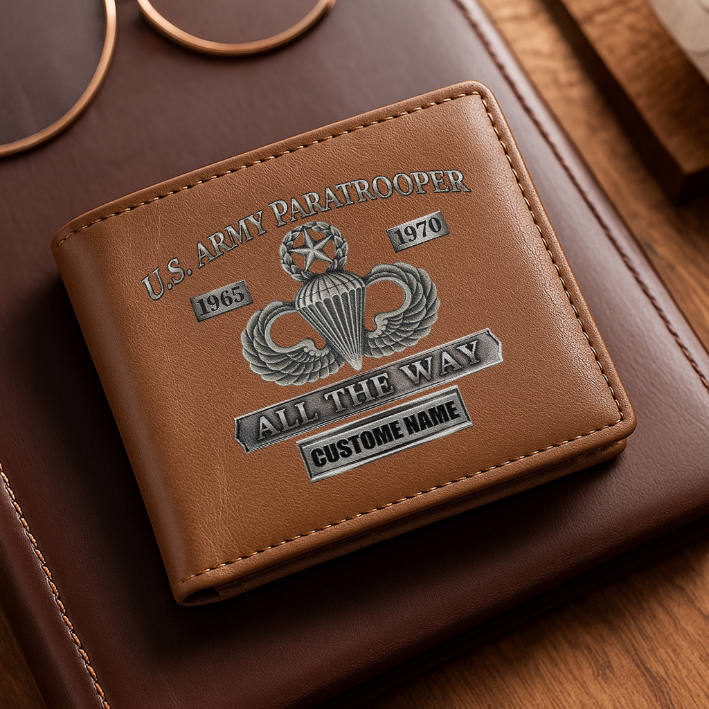 Personalizable Army Paratrooper All the Way Leather Wallet