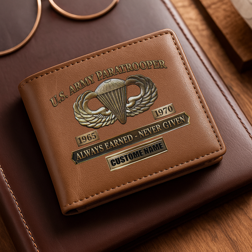 Personalizable Army Paratrooper Always Earned Never Given Leather Wallet