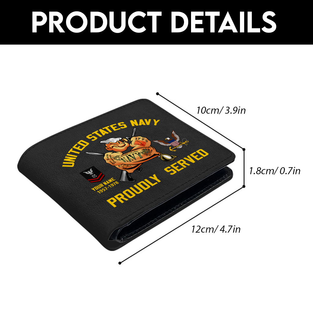 Personalizable Navy Proudly Served Leather Wallet