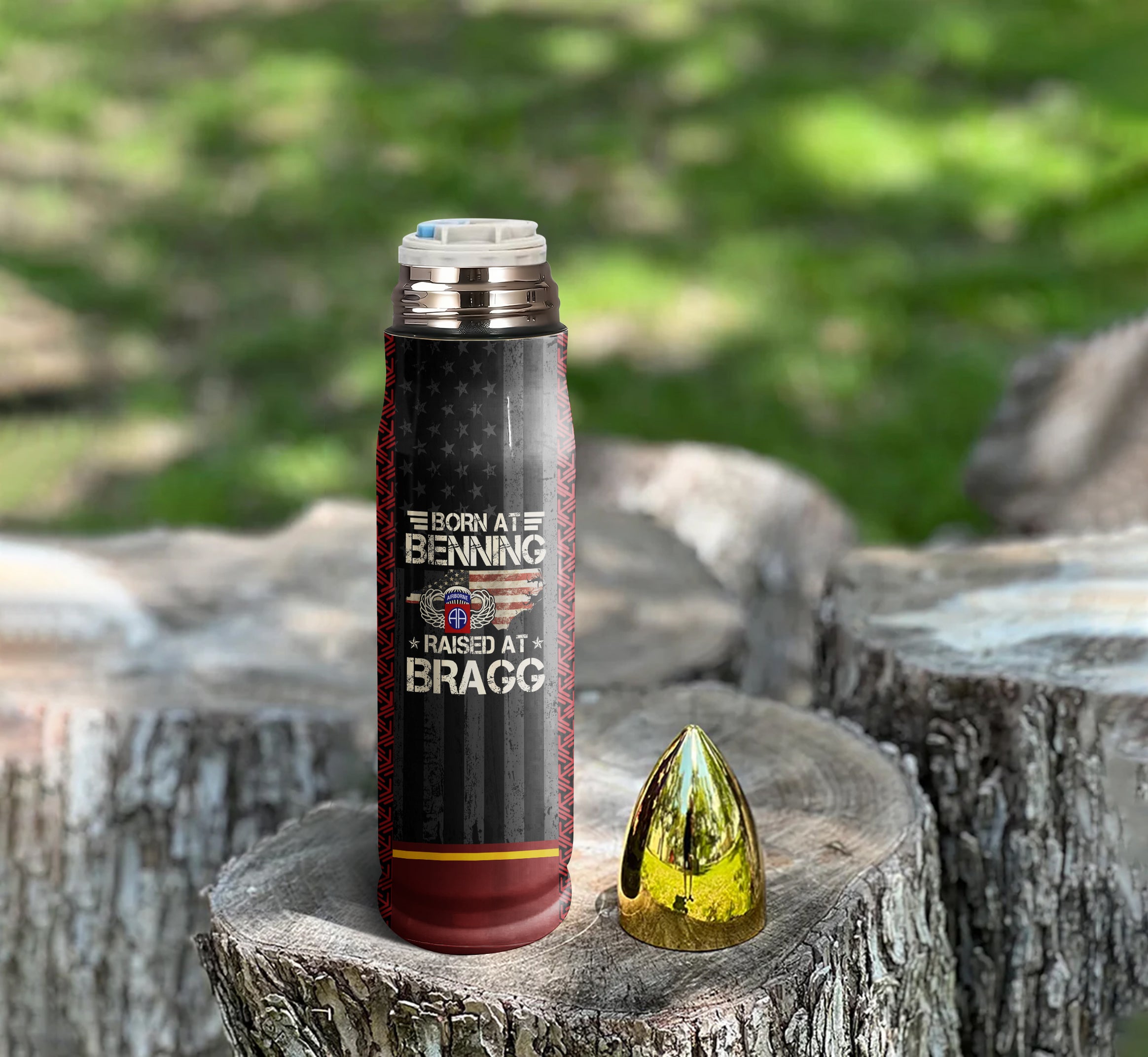 Born At Benning Raised At Bragg Bullet Tumbler