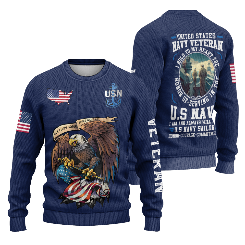 Navy Honor Courage Commitment Knitted Sweatshirt