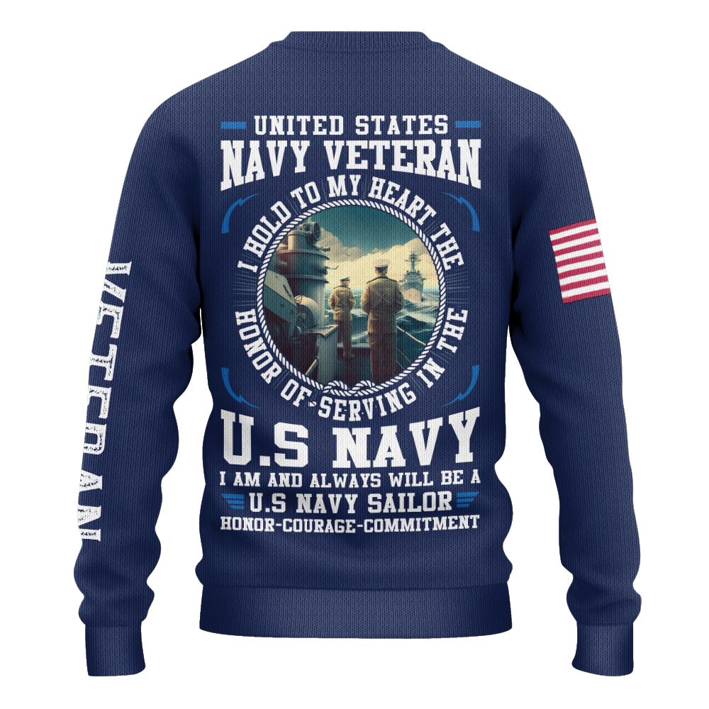 Navy Honor Courage Commitment Knitted Sweatshirt