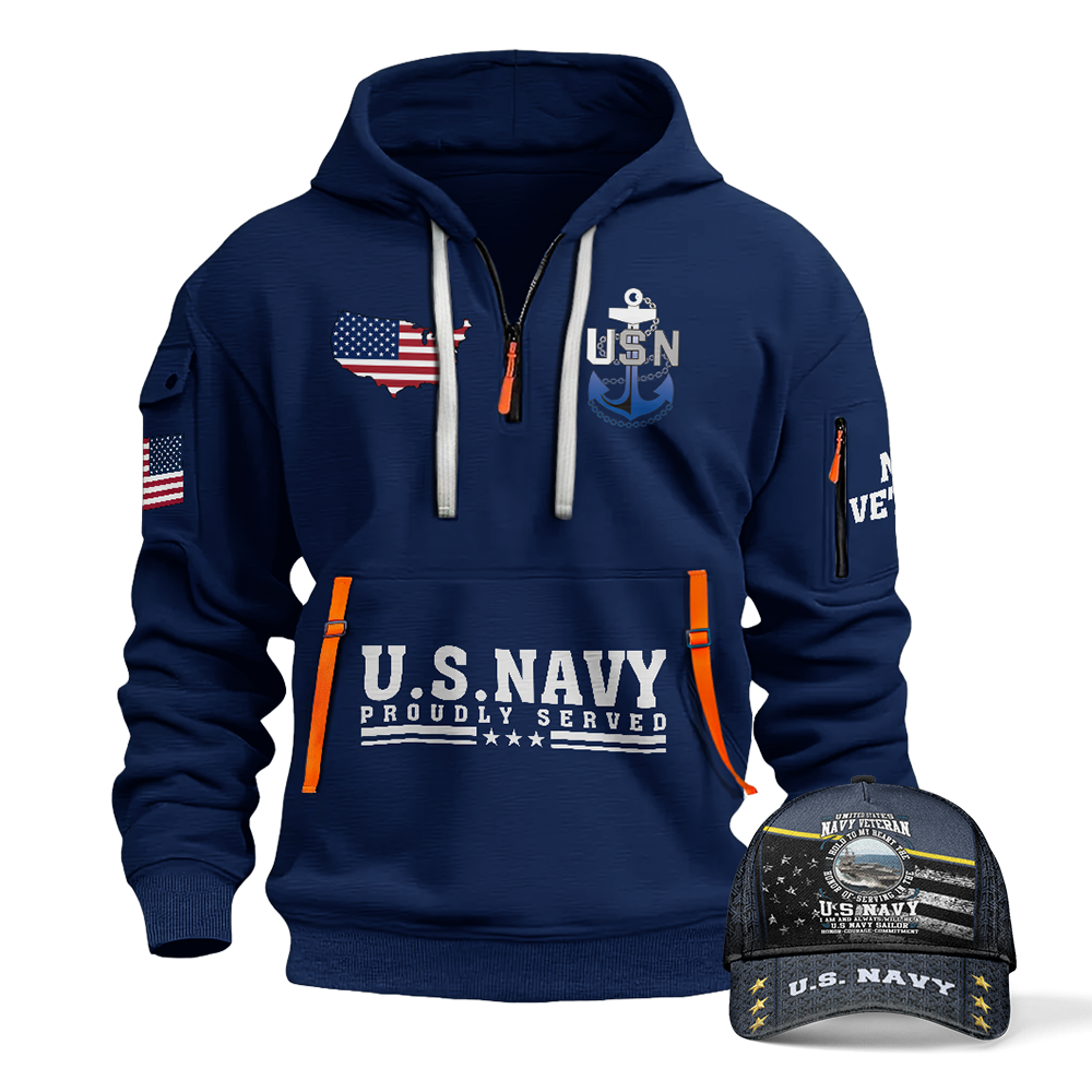 Navy Honor Courage Commitment Combo Quarter Zip Hoodie Cap