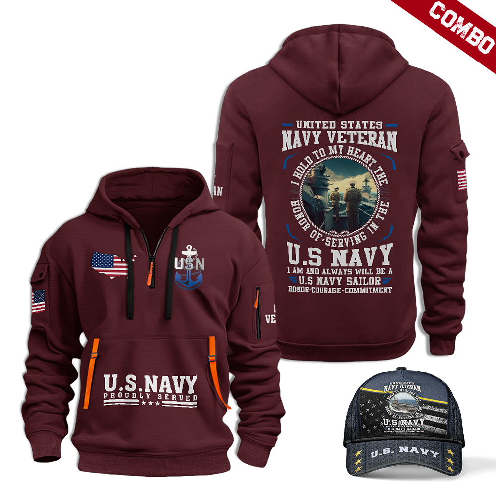 Navy Honor Courage Commitment Combo Quarter Zip Hoodie Cap