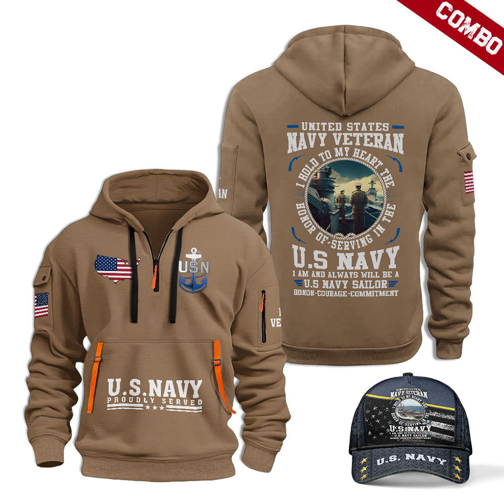 Navy Honor Courage Commitment Combo Quarter Zip Hoodie Cap