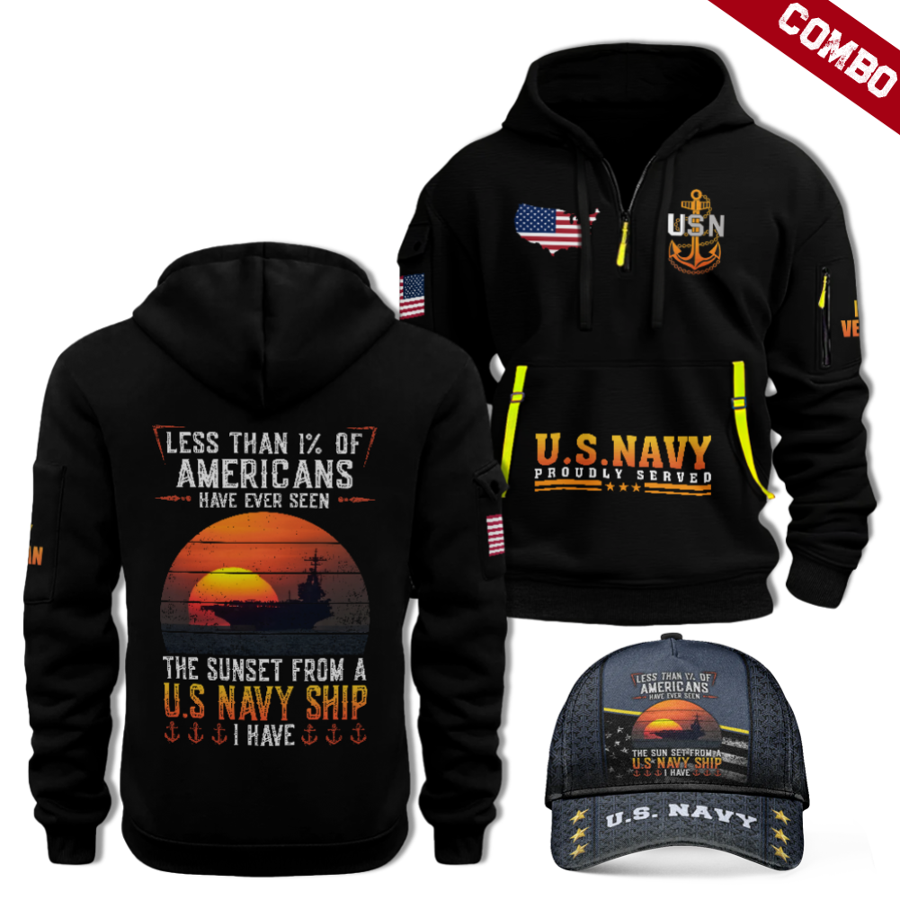 Less Than 1% Navy Ship Quarter Zip Hoodie & Cap Combo