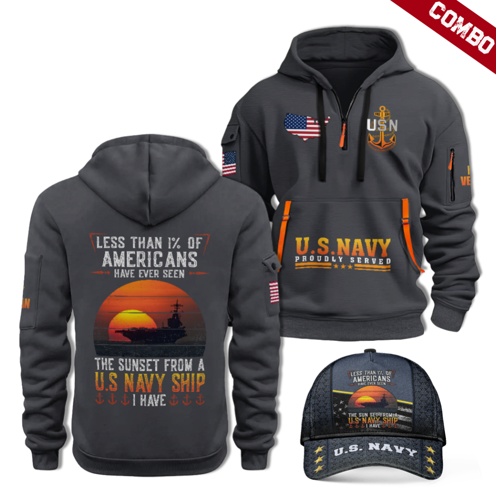 Less Than 1% Navy Ship Quarter Zip Hoodie & Cap Combo