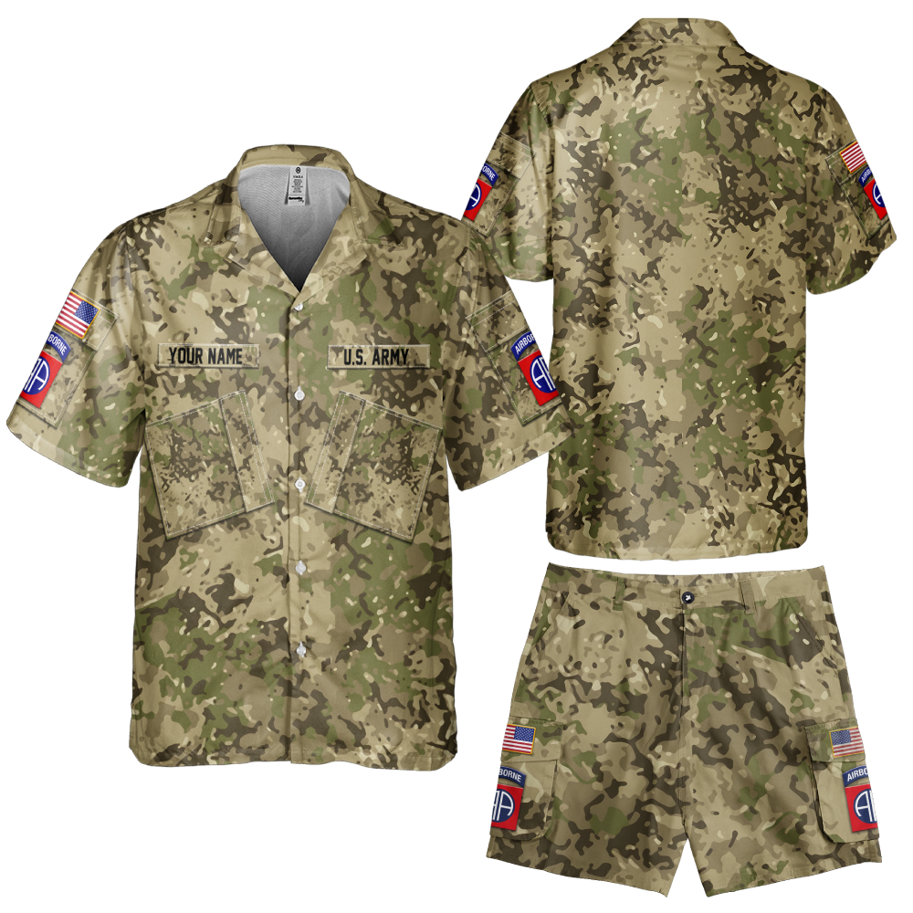 82nd Airborne Camouflage Cuban Shirt & Cargo Shorts Combo