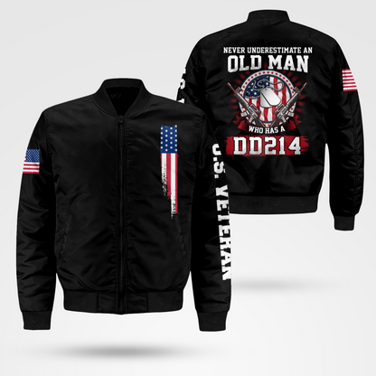 Old Man With A DD-214 - Protect My Family Bomber Jacket