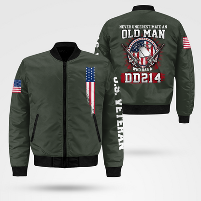 Old Man With A DD-214 - Protect My Family Bomber Jacket