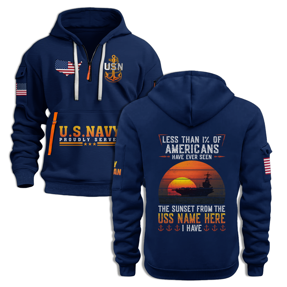 Less Than 1% Sunset Aircraft Carrier Personalizable Quarter Zip Hoodie