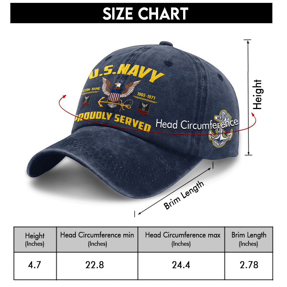 Personalized Navy Proudly Served Washed Cap