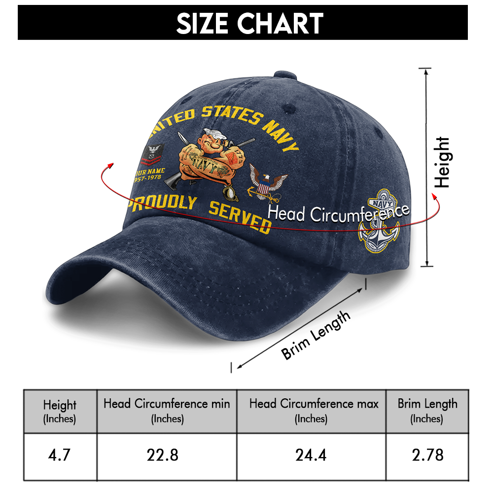Personalized Navy Proudly Served Washed Cap