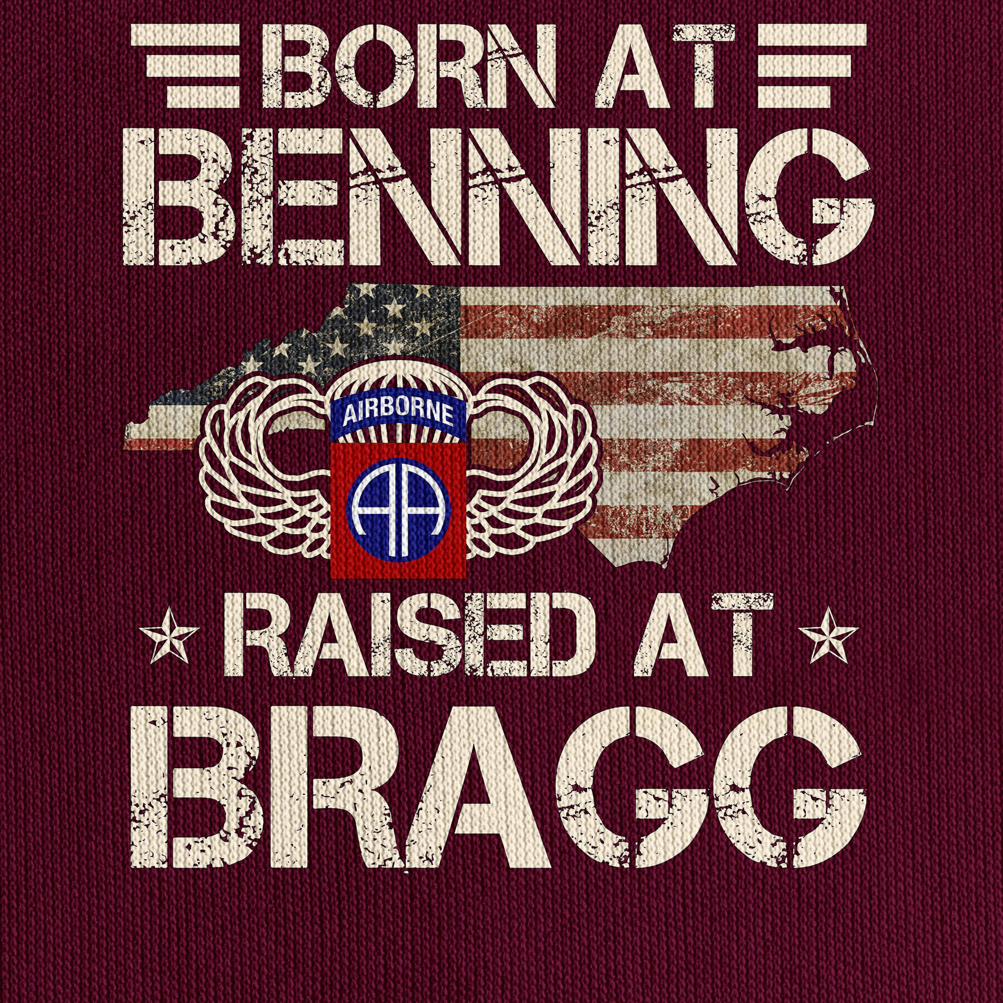 Born At Benning Raised At Bragg Vintage Quarter Zip Hoodie