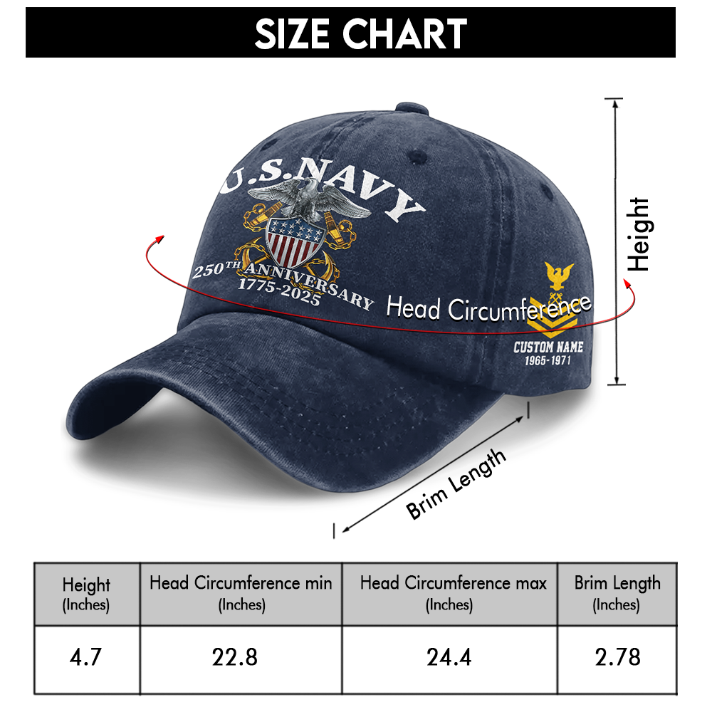 Personalizable Navy 250th Anniversary Washed Cap