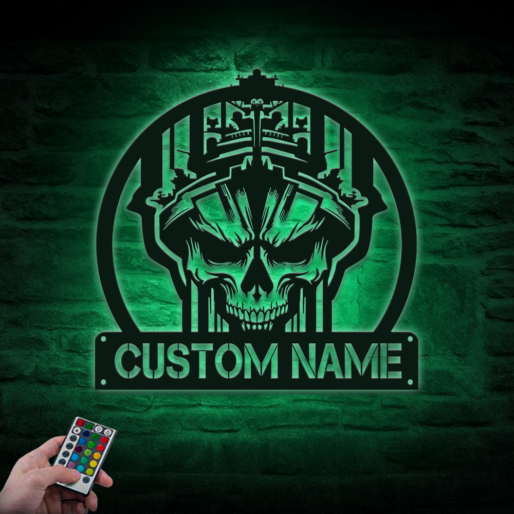 Personalized Navy Skull Metal Sign Wall Art