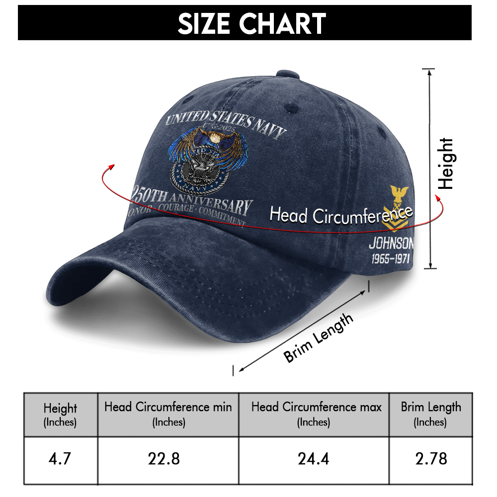 Personalizable Navy 250th Anniversary Washed Cap
