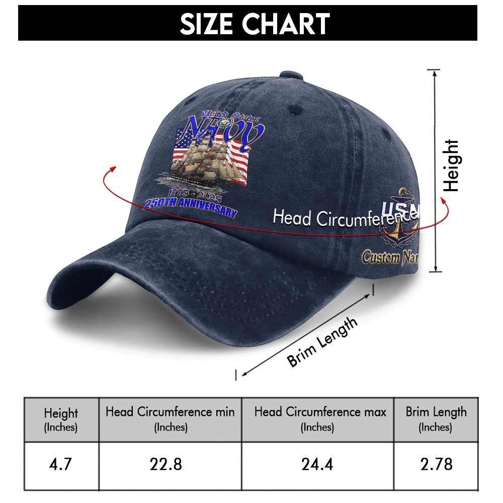 Personalizable Navy 250th Anniversary Washed Cap
