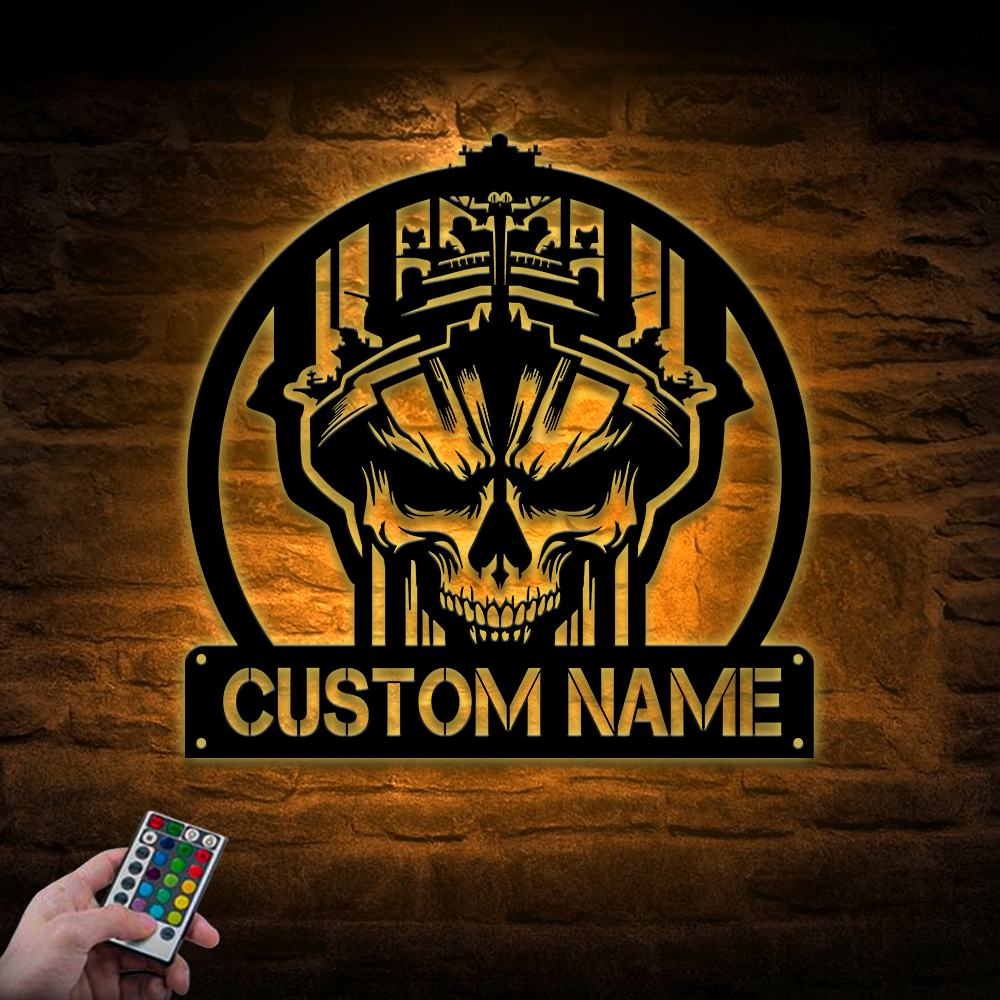 Personalized Navy Skull Metal Sign Wall Art
