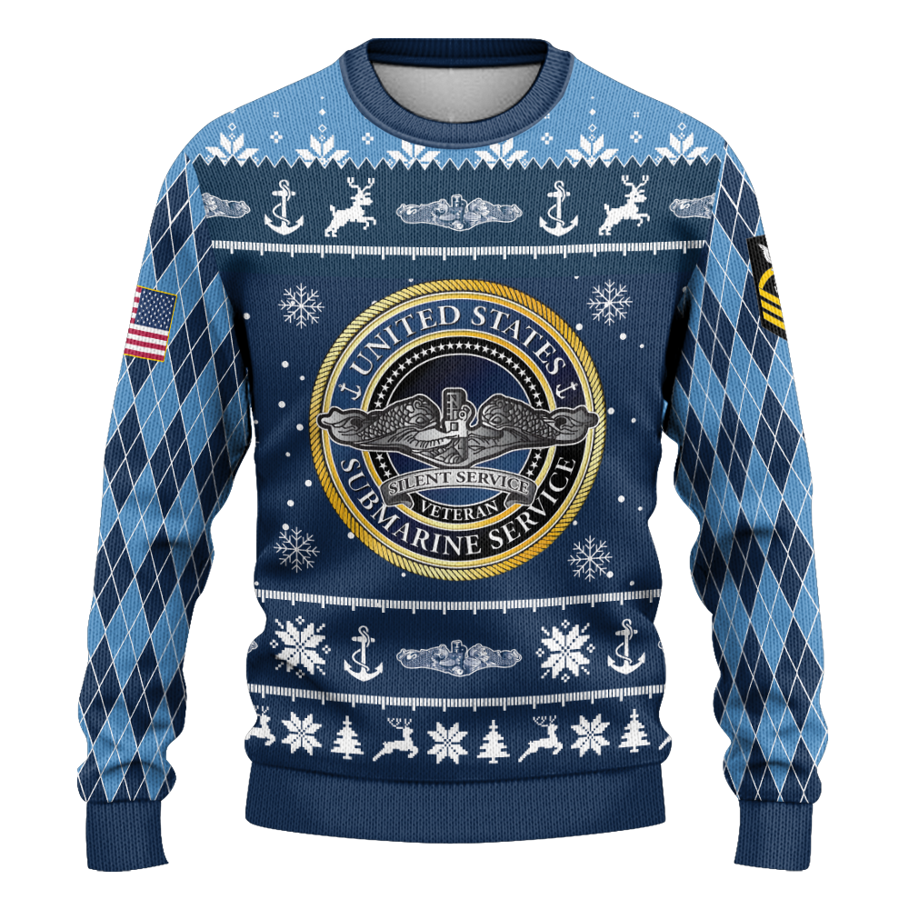 Personalizable Navy Submarine Patterns Knitted Sweatshirt