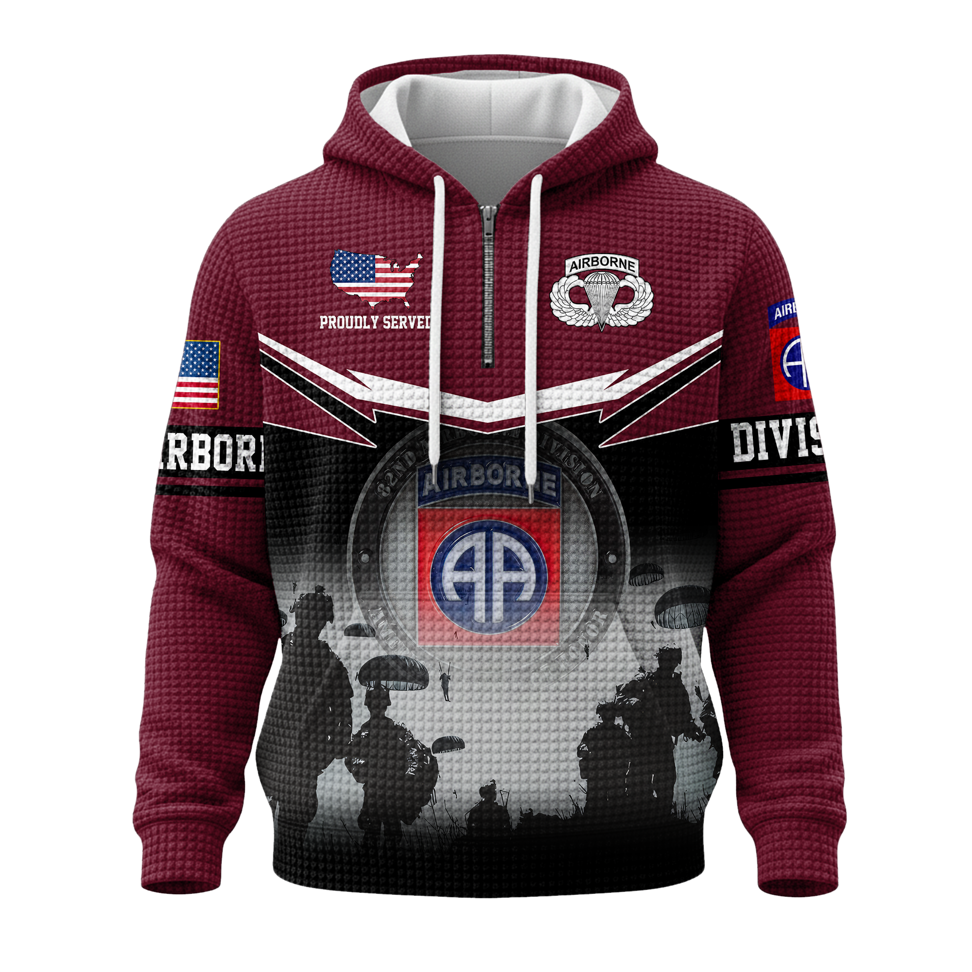 82nd Airborne Division The All Americans Quarter Zip Waffle Hoodie