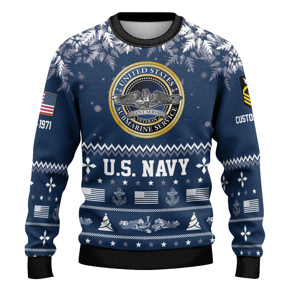 Personalizable Navy Submarine Patterns Knitted Sweatshirt