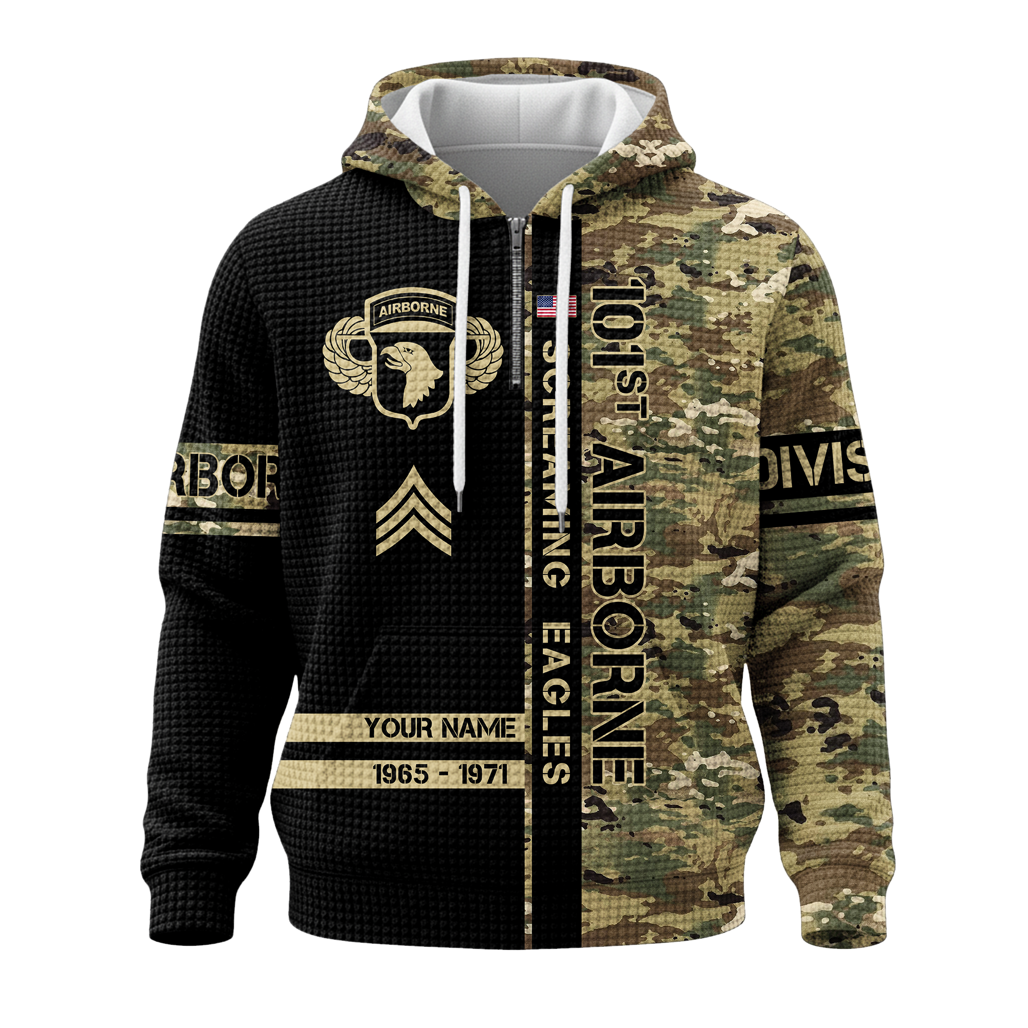 101st Airborne Screaming Eagles Quarter Zip Waffle Hoodie