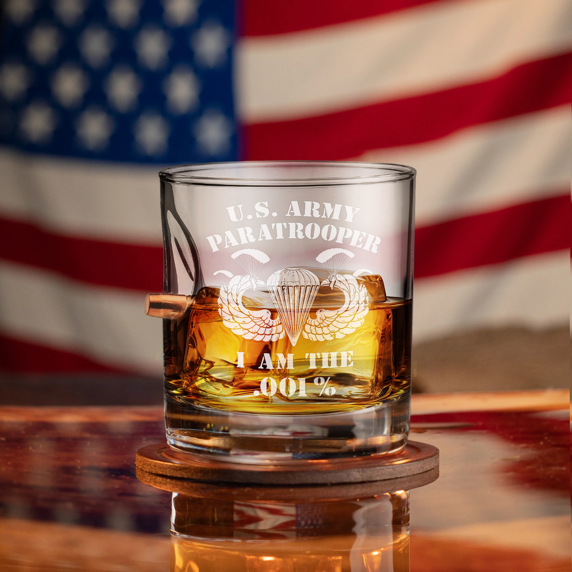 Army Paratrooper I Am .001% Bullet Whiskey Glass