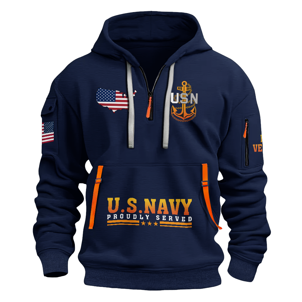 Less Than 1% Navy Ship Quarter Zip Hoodie