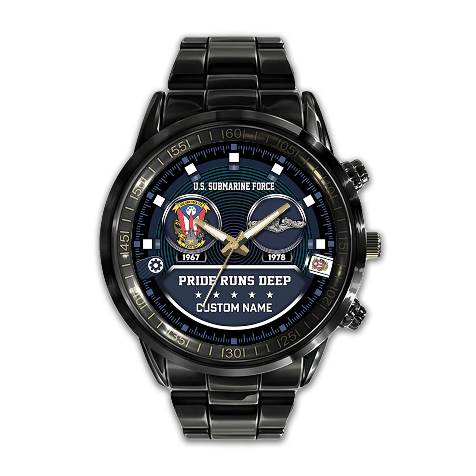 Personalizable Navy Submarine Stainless Steel Watch