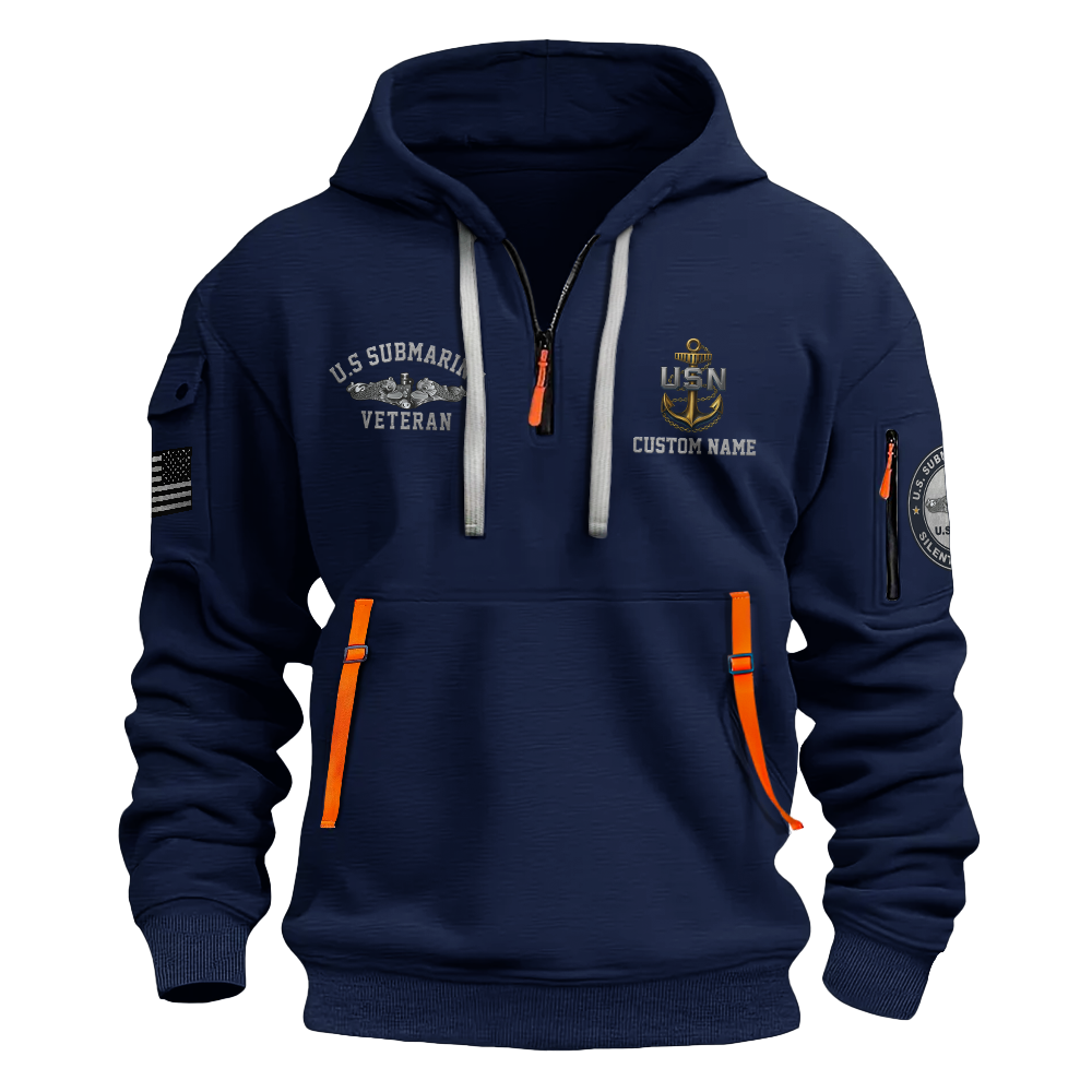 Personalizable Navy Submarine Unseen Unheard Quarter Zip Hoodie