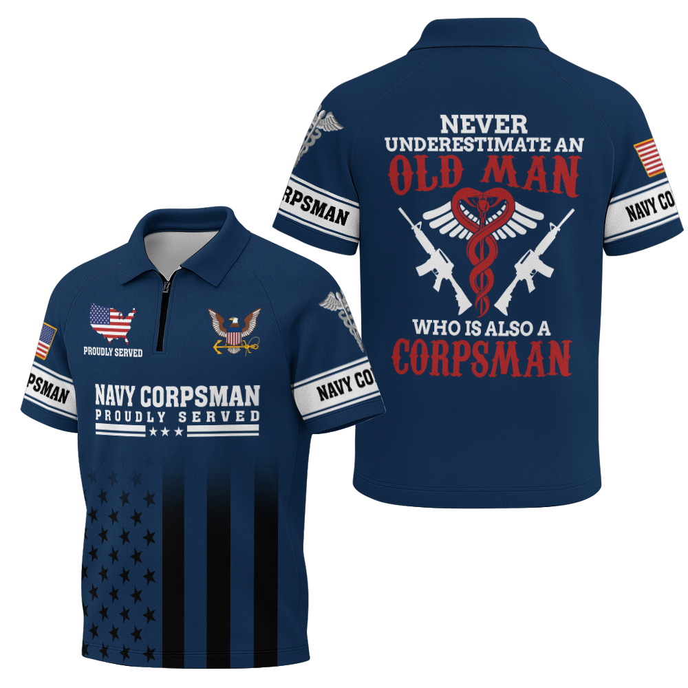Navy Corpsman Raglan Zip Polo Shirt