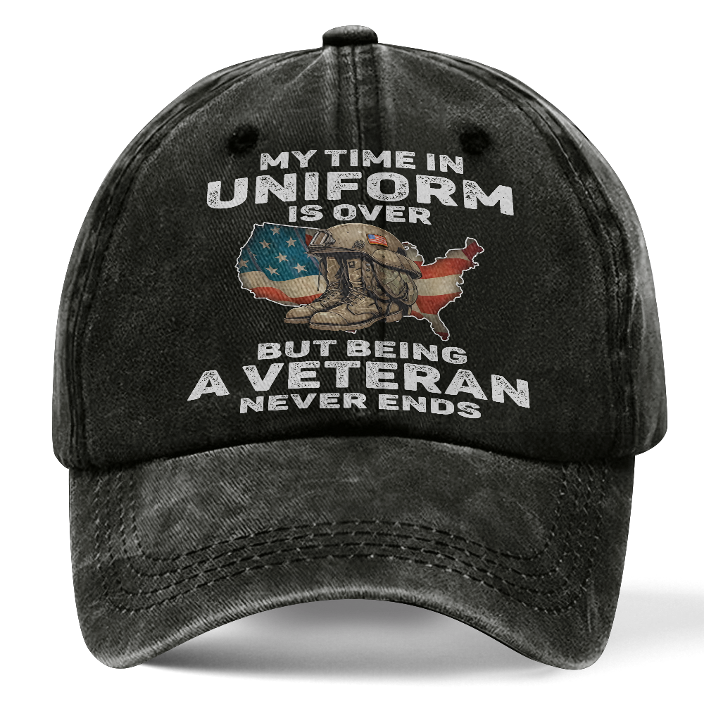 Personalizable Being A Veteran Never Ends Washed Cap