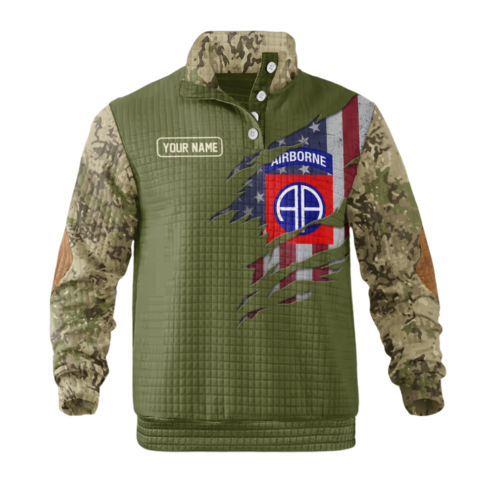 Personalizable 82nd Airborne Division Waffle Stand Collar Sweatshirt