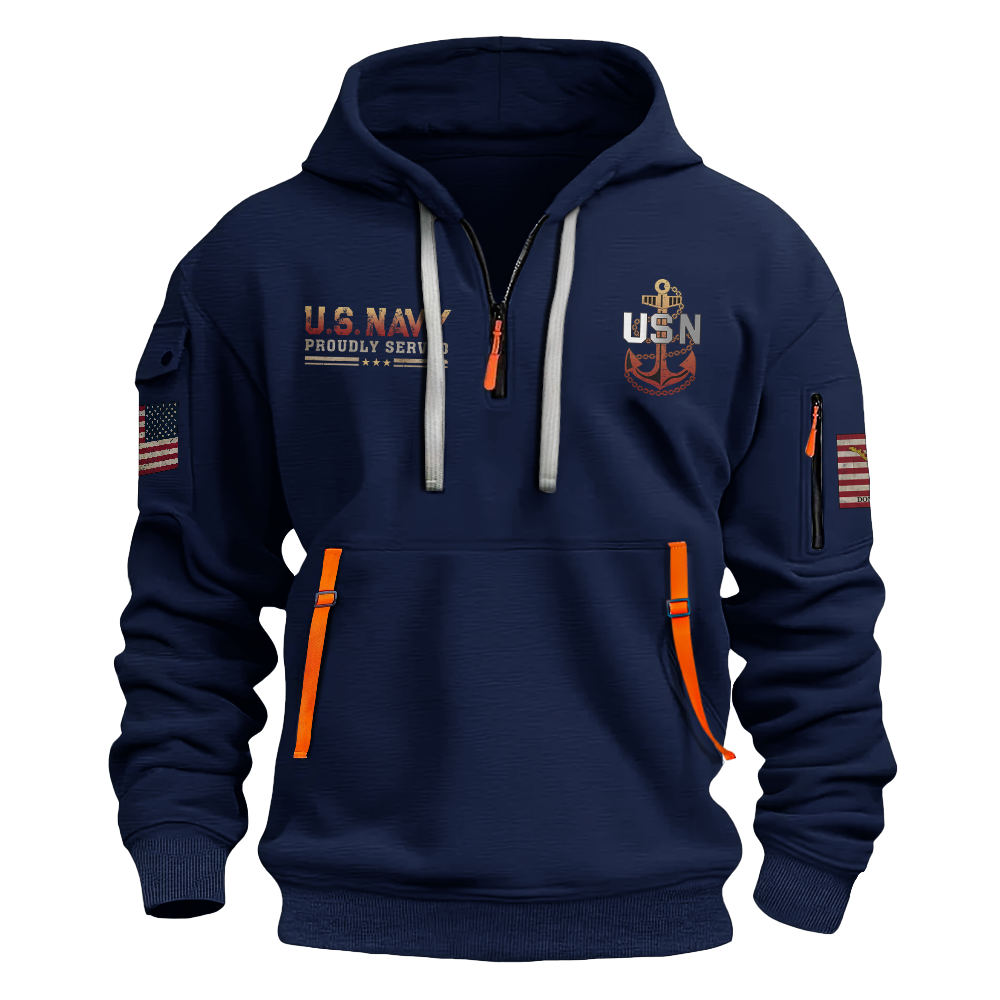 LESS THAN 1% NAVY CRUISER PERSONALIZABLE QUARTER ZIP HOODIE